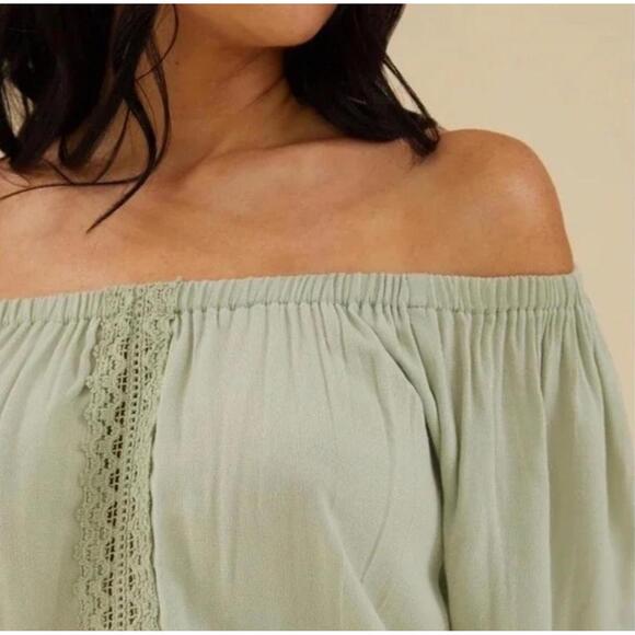 Rachel Parcell Off Shoulder Crop Top - Wash Crepe Sage - Size Large   MSRP $89 - Picture 2 of 8